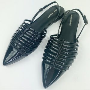 Marc Fisher MFadra2 Ballet Flat Sandal 10 Black Patent Leather Pointed Toe